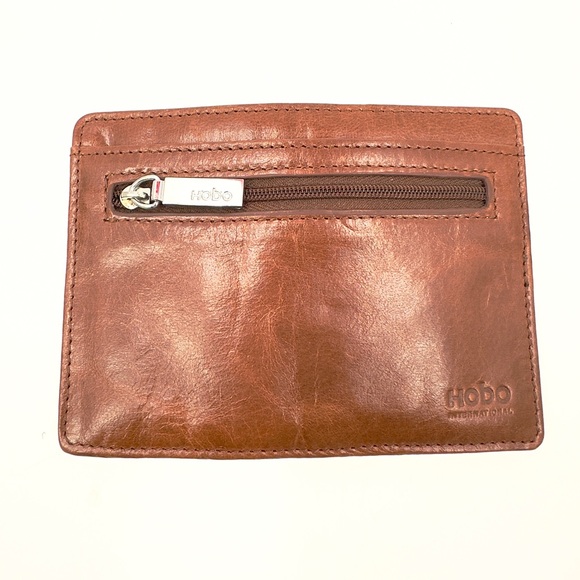 HOBO International Euro Slide Card Case Brown Leather Small Wallet Sleek Travel - Picture 1 of 8